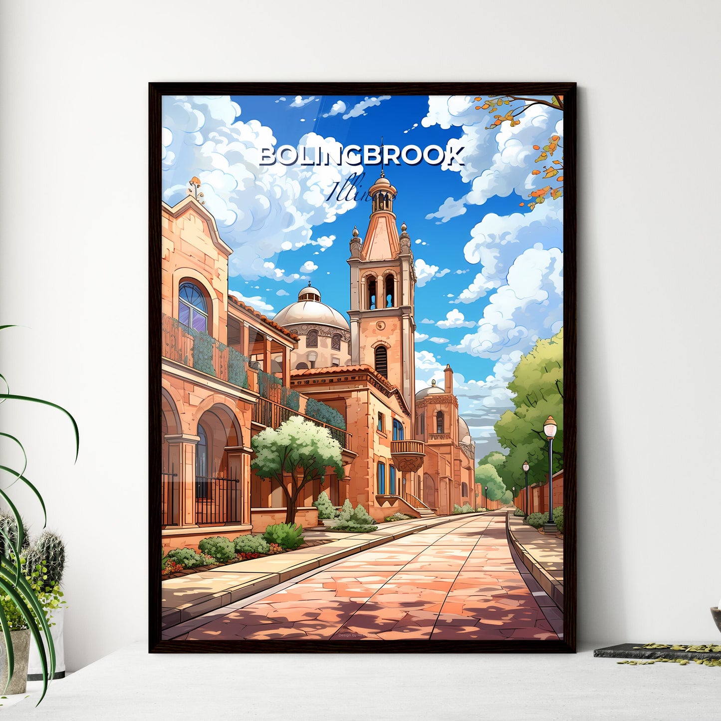 Bolingbrook, Illinois, A Poster of a street with a stone building and trees Default Title