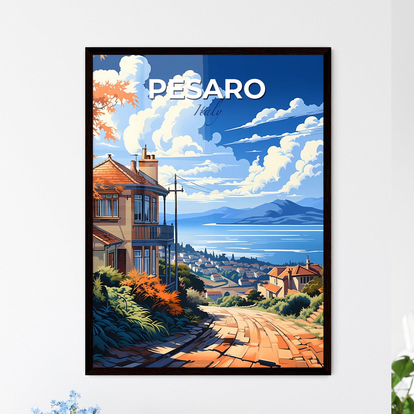 Pesaro, Italy, A Poster of a house on a hill with a body of water in the background Default Title