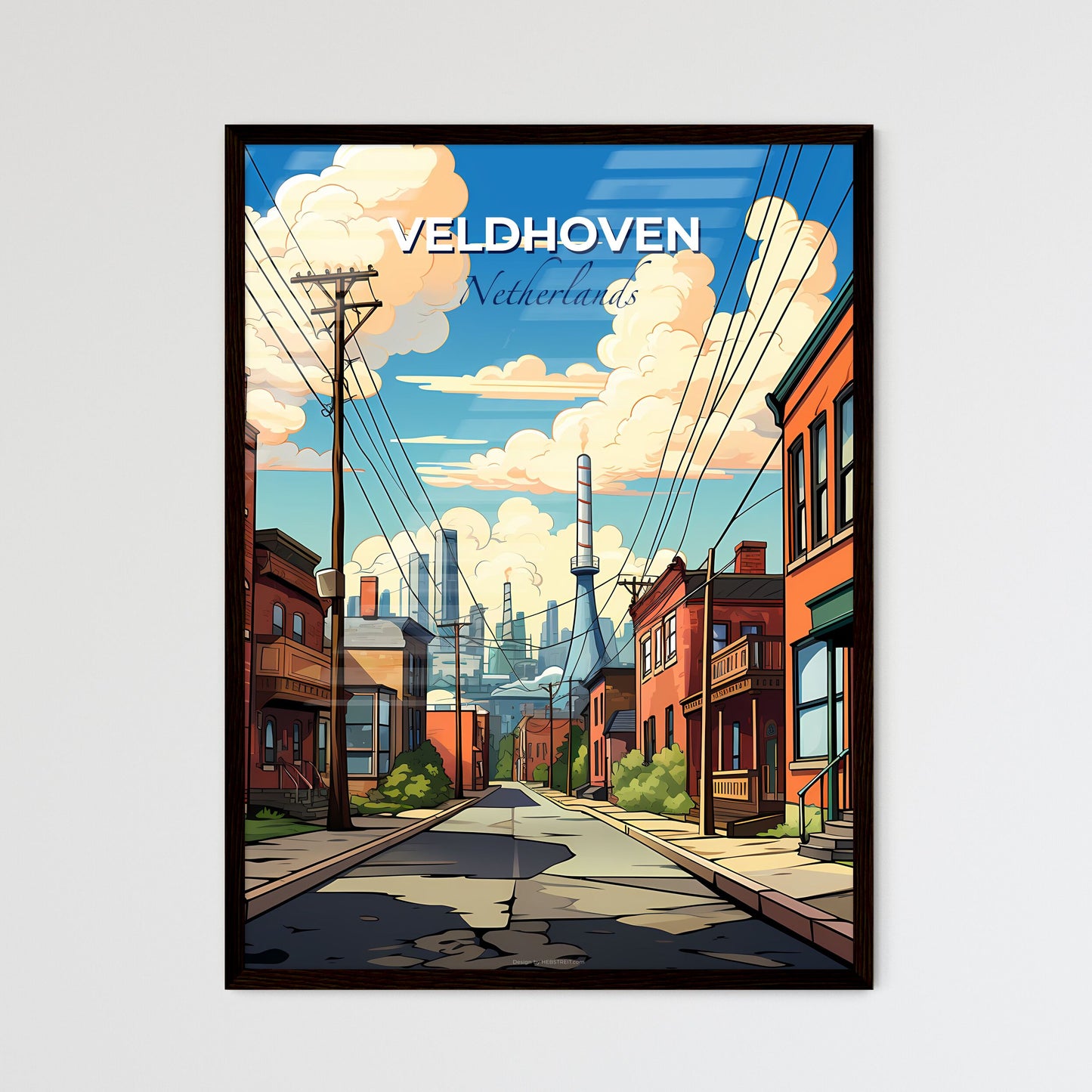 Veldhoven, Netherlands, A Poster of a street with buildings and power lines Default Title