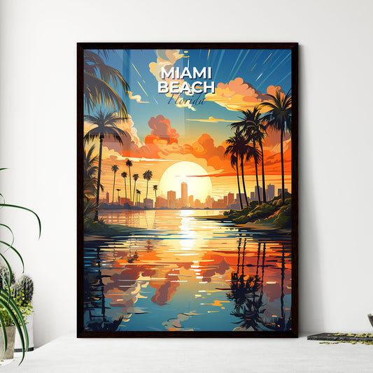 Miami Beach, Florida, A Poster of a sunset over a body of water with palm trees Default Title