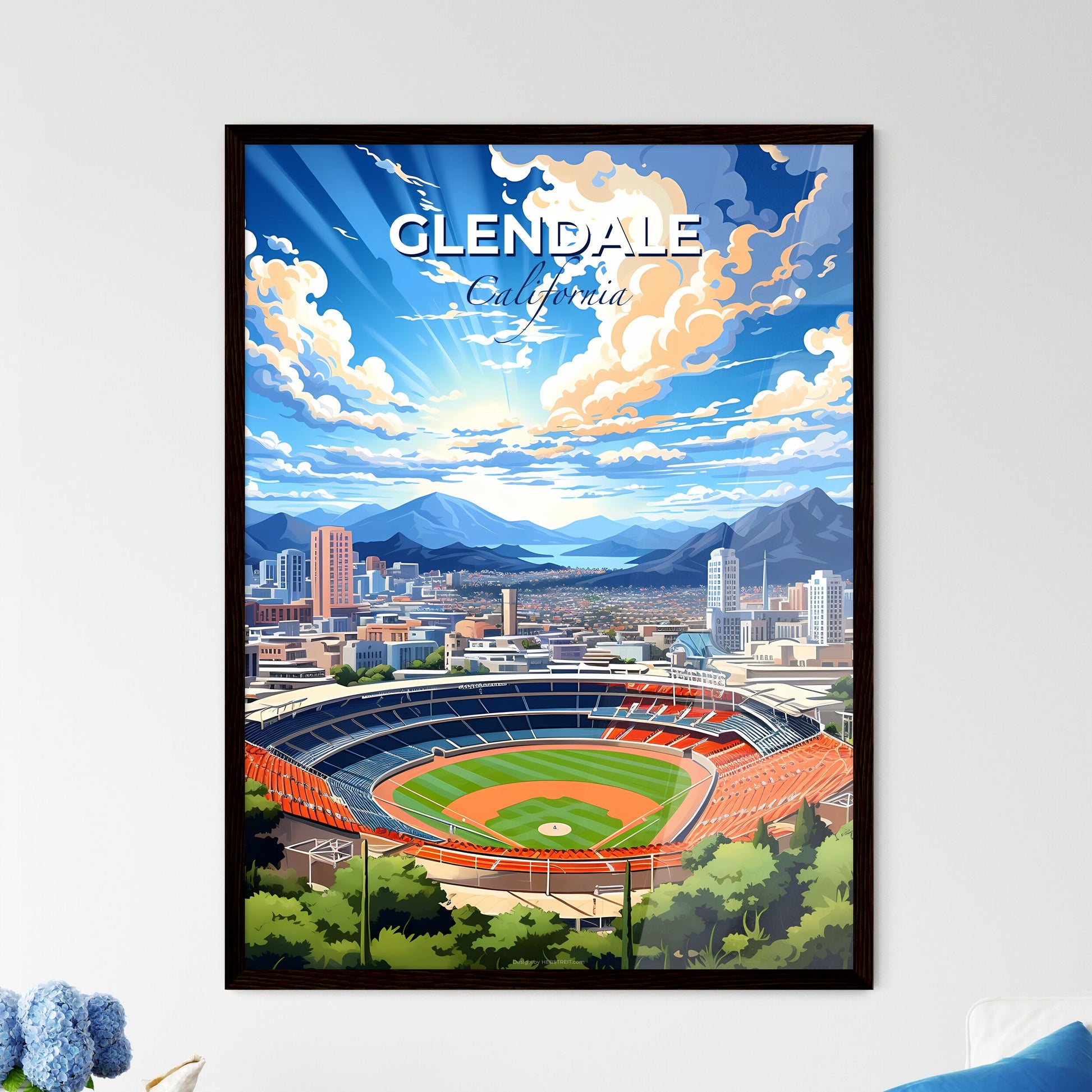 Glendale, California, A Poster of a baseball stadium with a city in the background Default Title