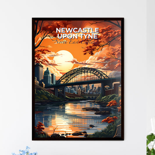 Newcastle Upon Tyne, North East England, A Poster of a bridge over a river with orange trees and a city in the background Default Title