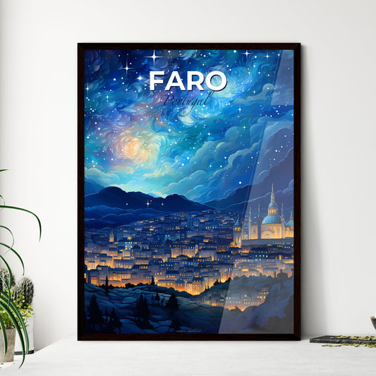 Faro, Portugal, A Poster of a city with lights and stars in the sky Default Title