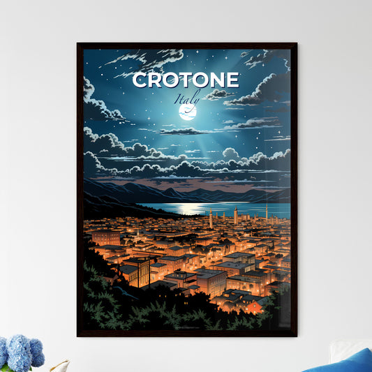 Crotone, Italy, A Poster of a city at night with a moon in the sky Default Title