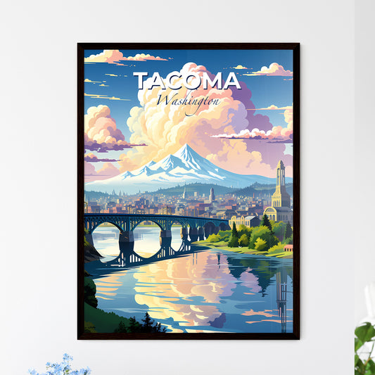 Tacoma, Washington, A Poster of a bridge over a river with a mountain in the background Default Title