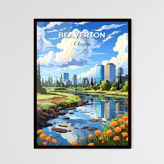 Beaverton, Oregon, A Poster of a river with orange flowers and trees Default Title