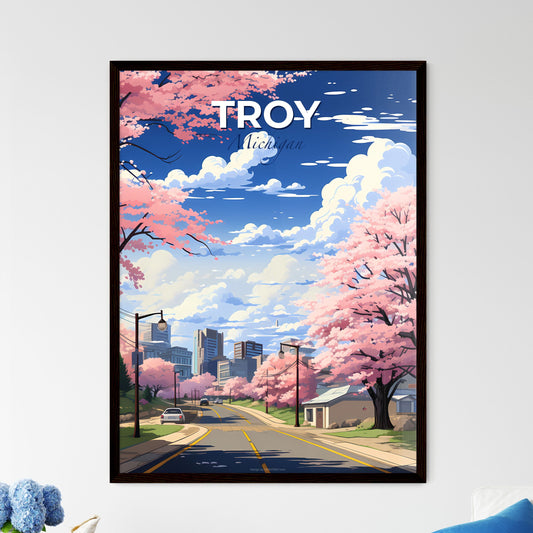 Troy, Michigan, A Poster of a road with pink trees and buildings in the background Default Title