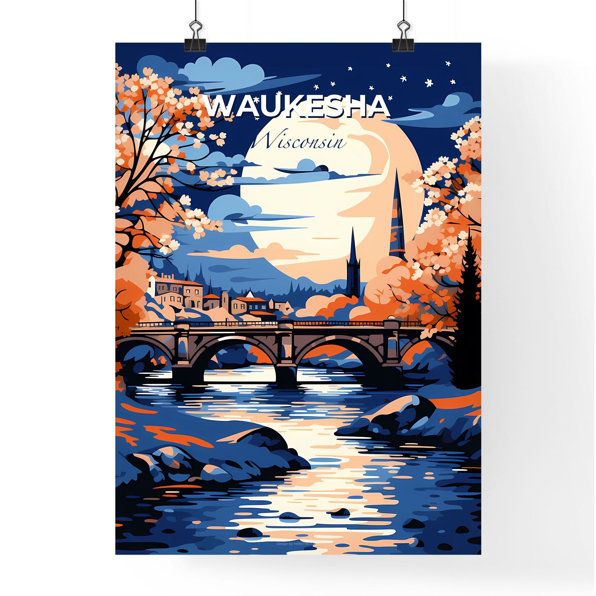 Waukesha, Wisconsin, A Poster of a painting of a bridge over a river Default Title