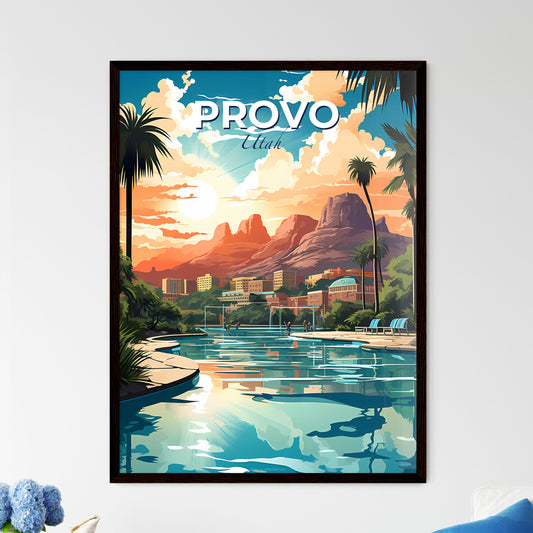 Provo, Utah, A Poster of a pool with palm trees and buildings in the background Default Title