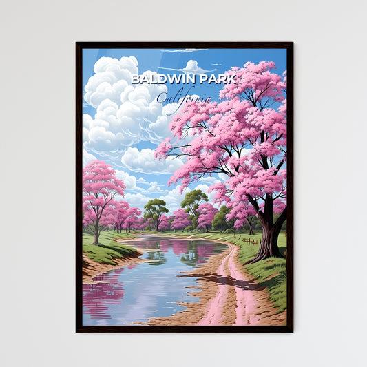 Baldwin Park, California, A Poster of a river running through a field with pink trees Default Title