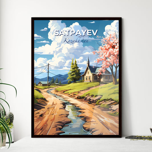 Satpayev, Kazakhstan, A Poster of a house on a hill with a stream of water Default Title