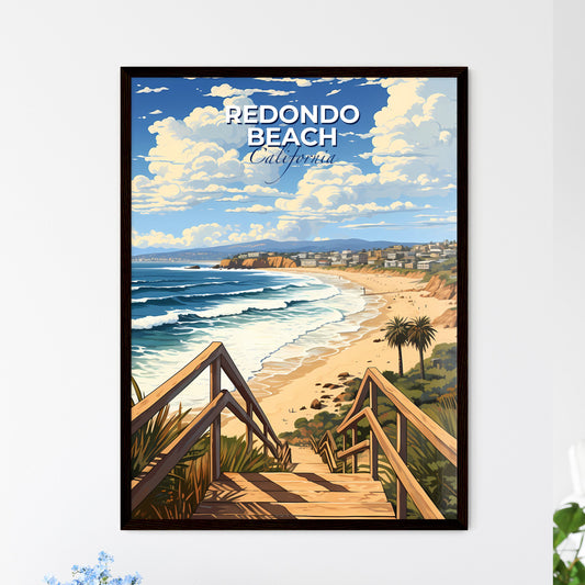 Redondo Beach, California, A Poster of a beach with a wooden staircase leading to a town Default Title