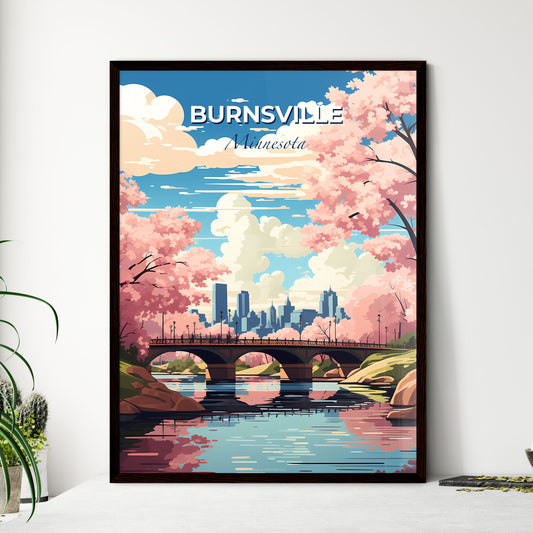 Burnsville, Minnesota, A Poster of a bridge over a river with pink trees and a city in the background Default Title