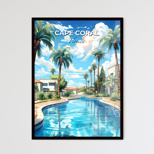 Cape Coral, Florida, A Poster of a swimming pool with palm trees and buildings Default Title
