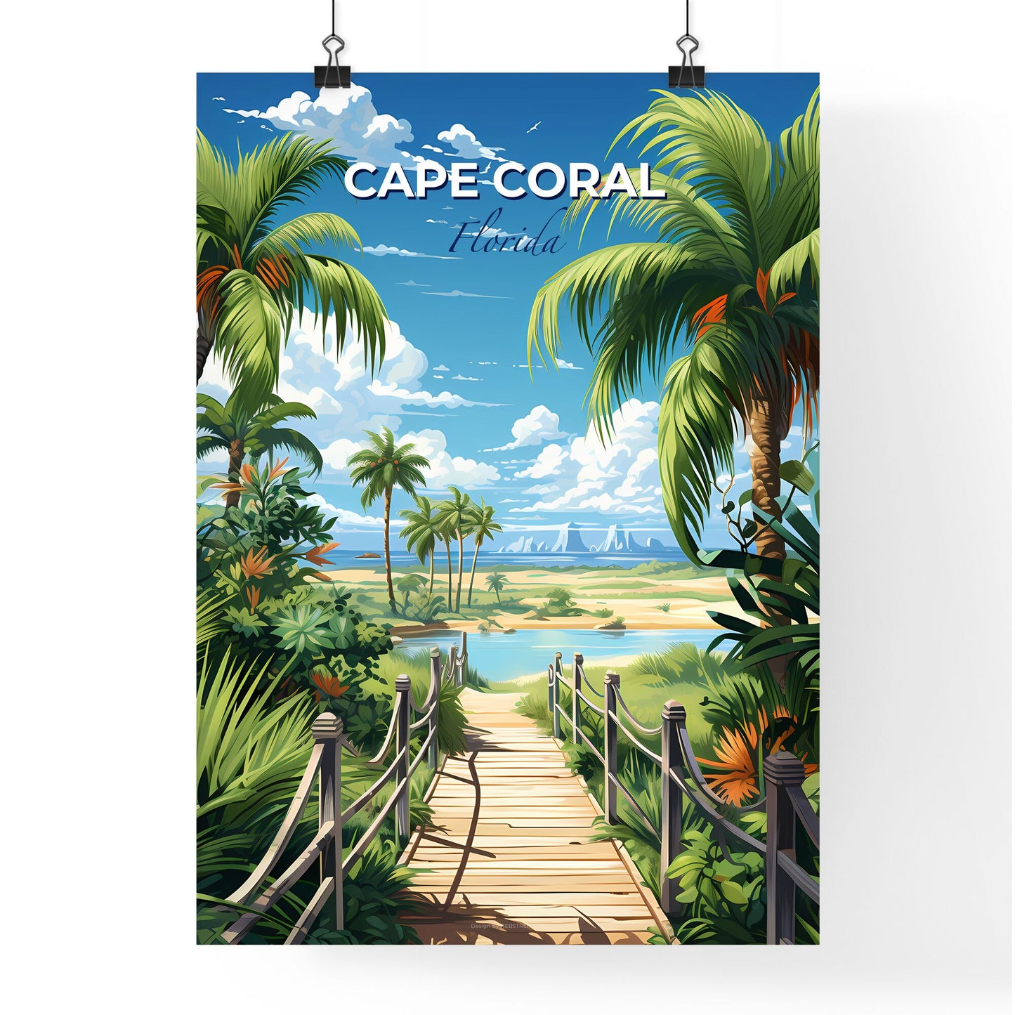 Cape Coral, Florida, A Poster of a wood bridge leading to a beach Default Title
