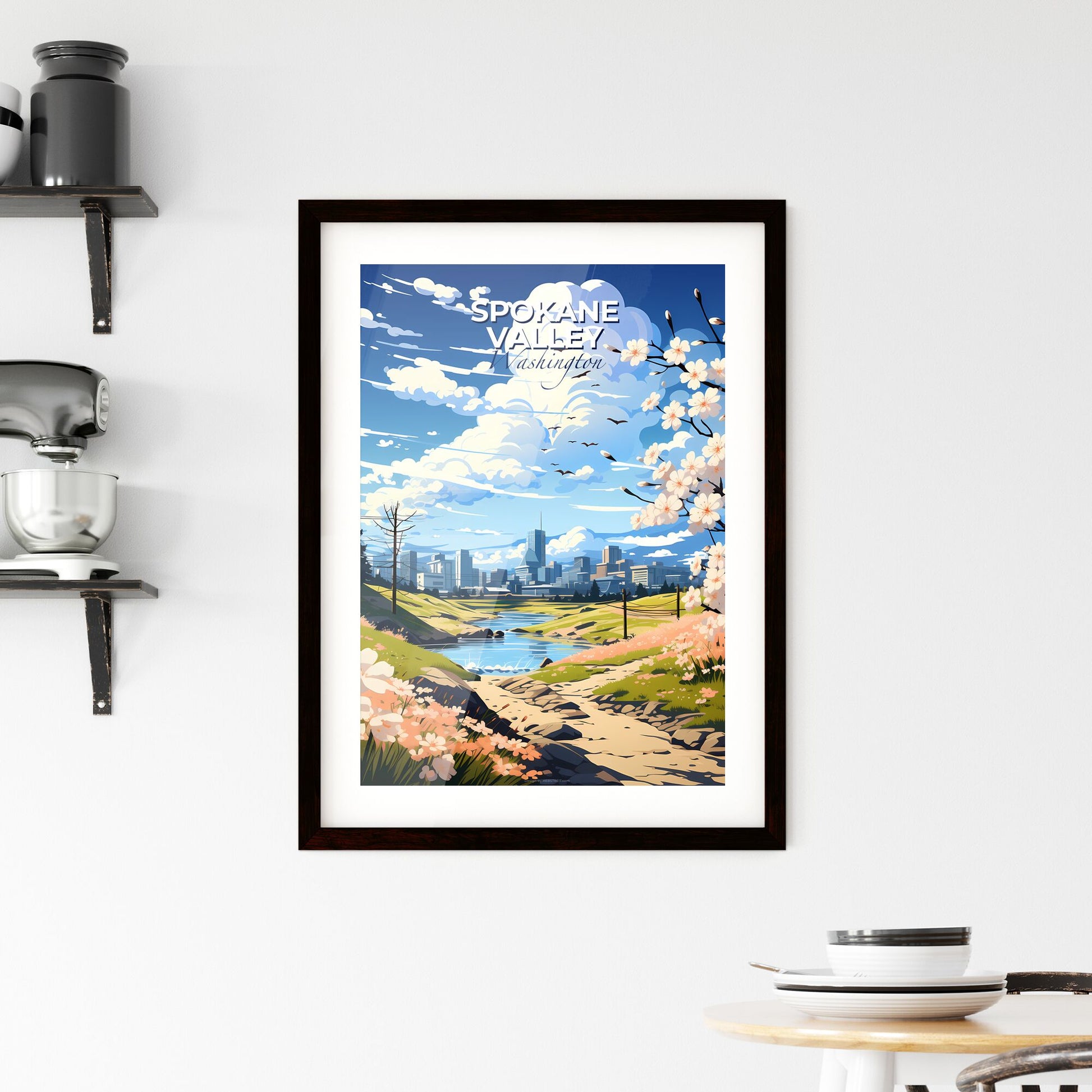 Spokane Valley, Washington, A Poster of a landscape with a river and a city in the background Default Title