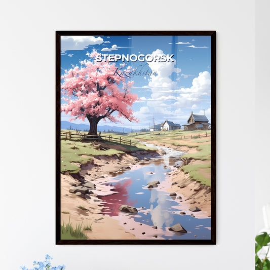 Stepnogorsk, Kazakhstan, A Poster of a stream running through a field with a tree in the foreground Default Title
