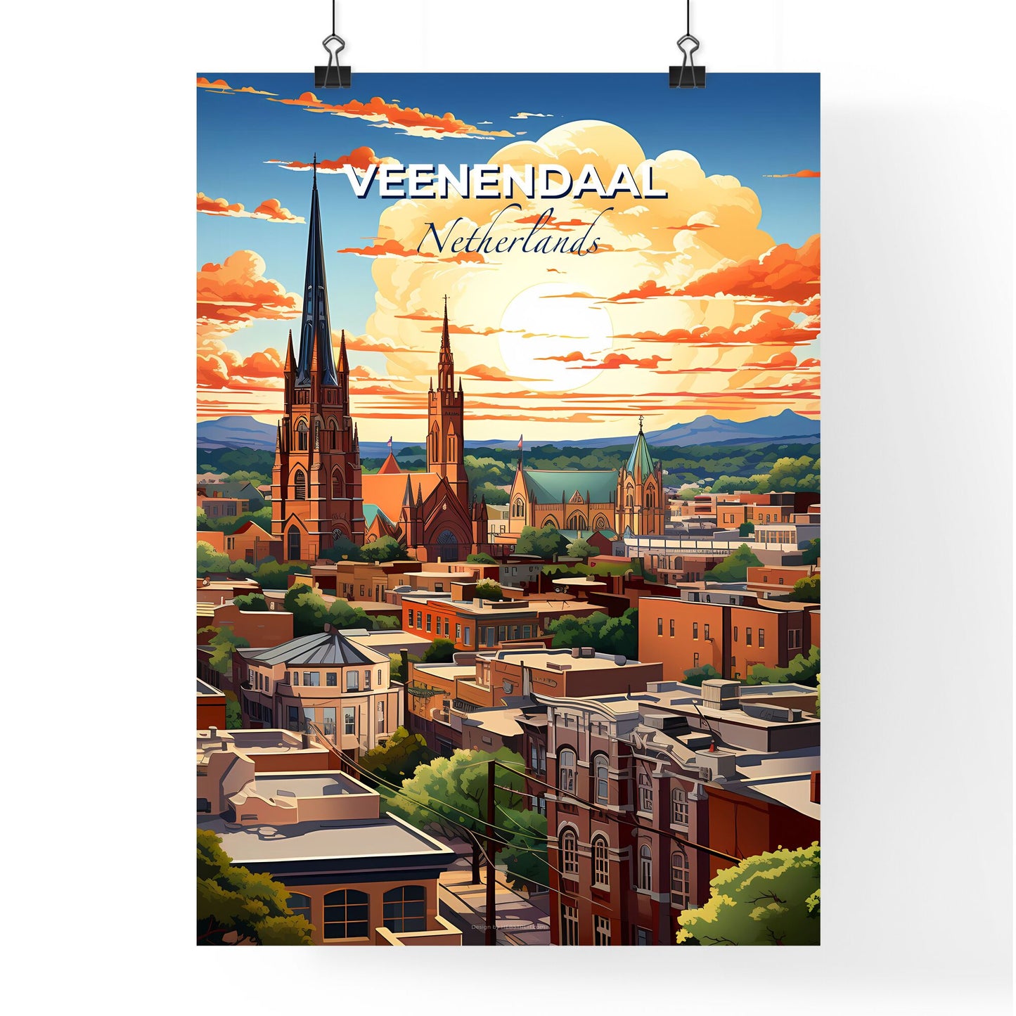 Veenendaal, Netherlands, A Poster of a city with a church and trees Default Title