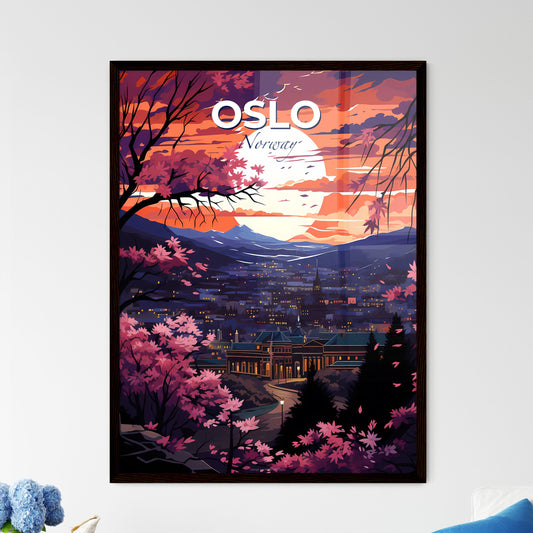 Oslo, Norway, A Poster of a landscape of a city with trees and a moon Default Title