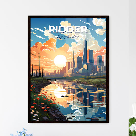 Ridder, Kazakhstan, A Poster of a river with flowers and a city in the background Default Title