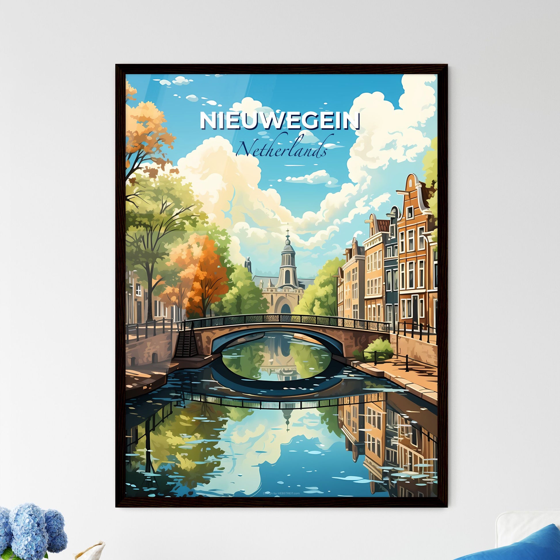 Nieuwegein, Netherlands, A Poster of a bridge over a river with trees and buildings Default Title