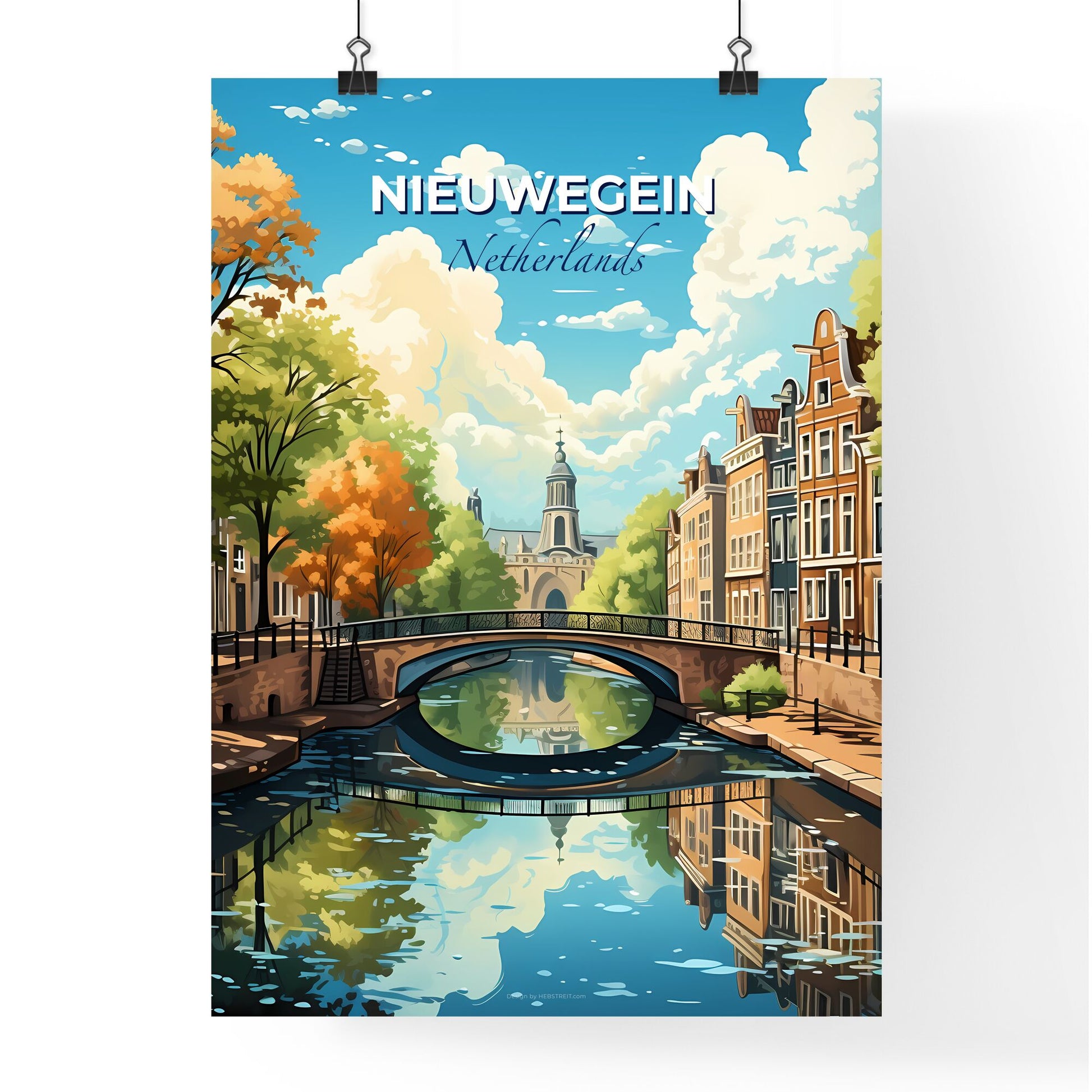 Nieuwegein, Netherlands, A Poster of a bridge over a river with trees and buildings Default Title
