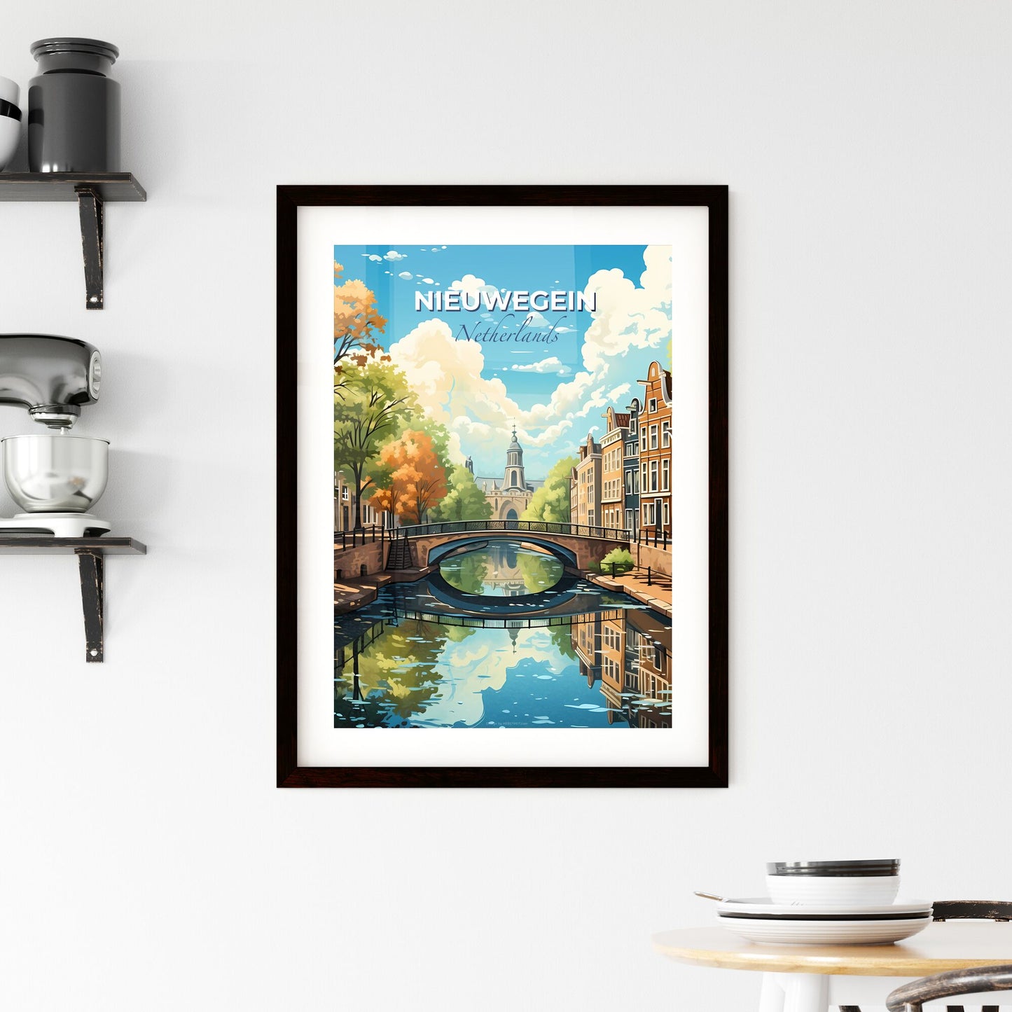 Nieuwegein, Netherlands, A Poster of a bridge over a river with trees and buildings Default Title
