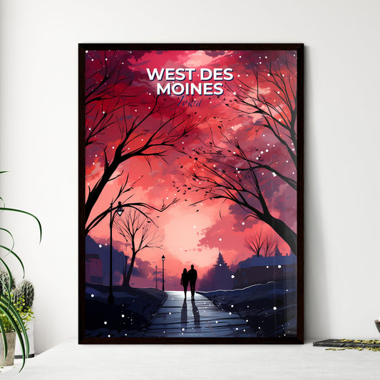 West Des Moines, Iowa, A Poster of a couple walking on a sidewalk with trees and a red sky Default Title