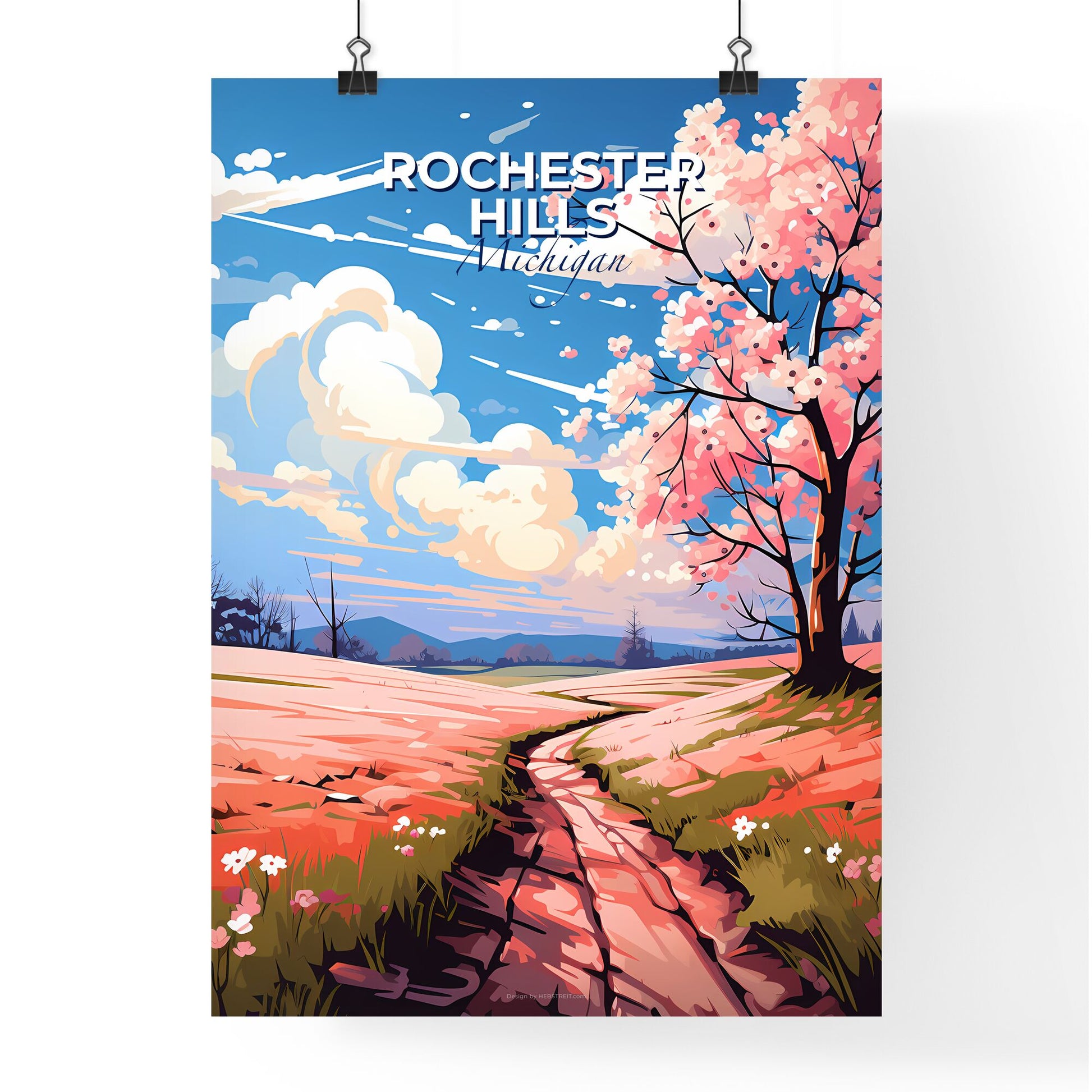 Rochester Hills, Michigan, A Poster of a pink tree with pink flowers Default Title