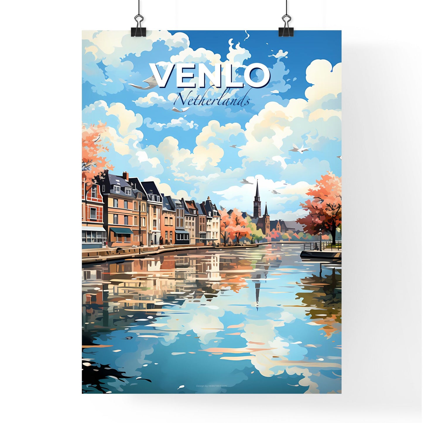 Venlo, Netherlands, A Poster of a water body with buildings and trees Default Title