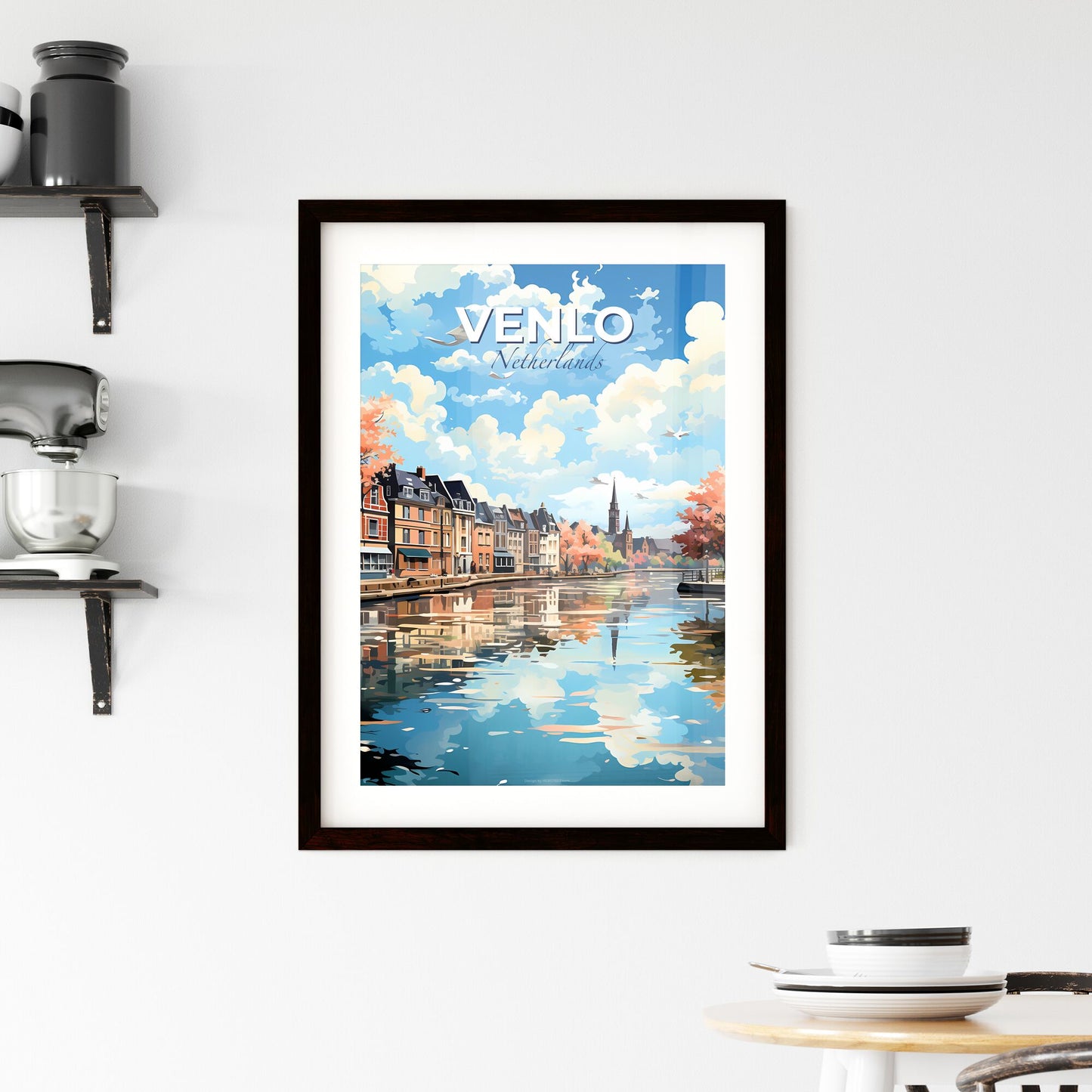 Venlo, Netherlands, A Poster of a water body with buildings and trees Default Title