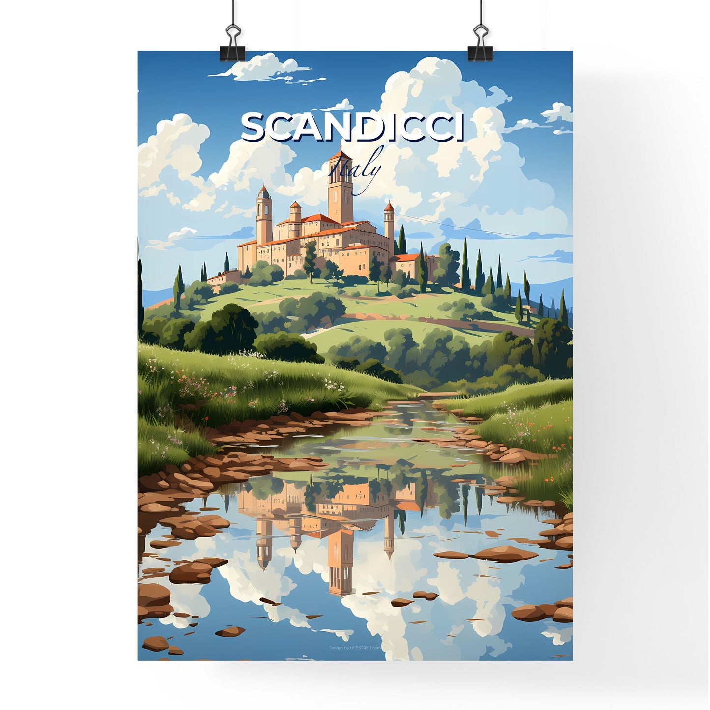 Scandicci, Italy, A Poster of a castle on a hill with a river Default Title