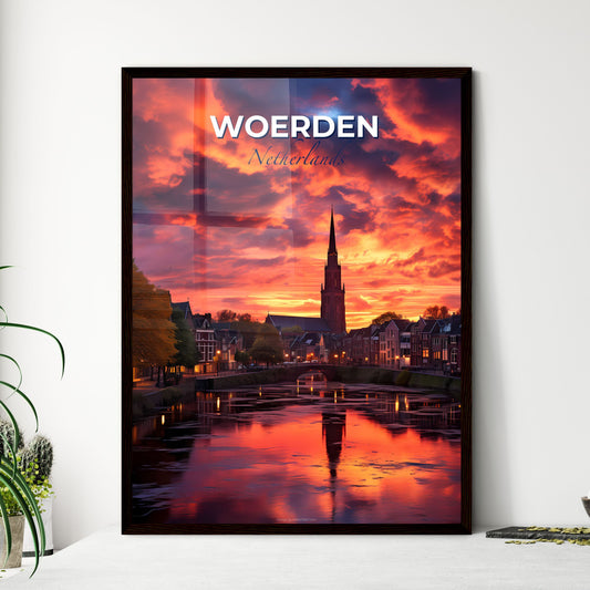 Woerden, Netherlands, A Poster of a river with a church in the background Default Title