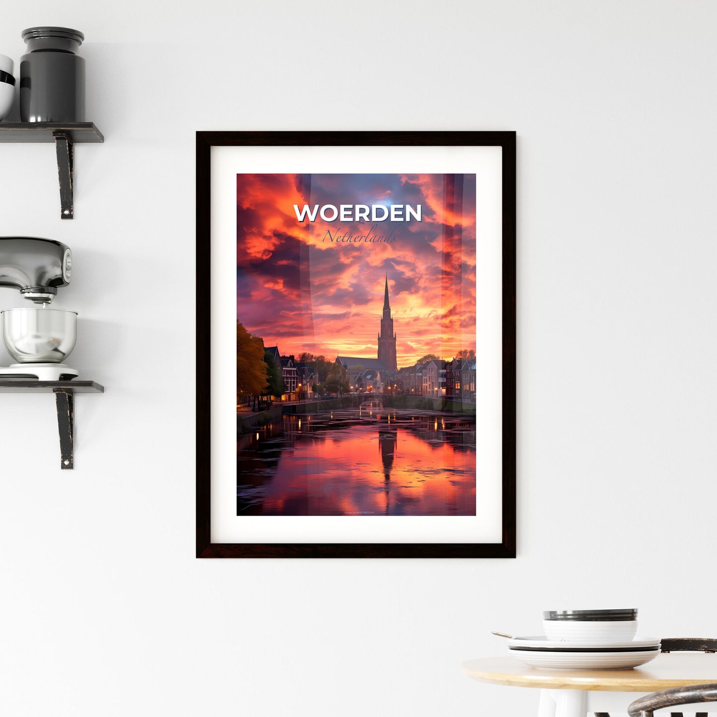Woerden, Netherlands, A Poster of a river with a church in the background Default Title