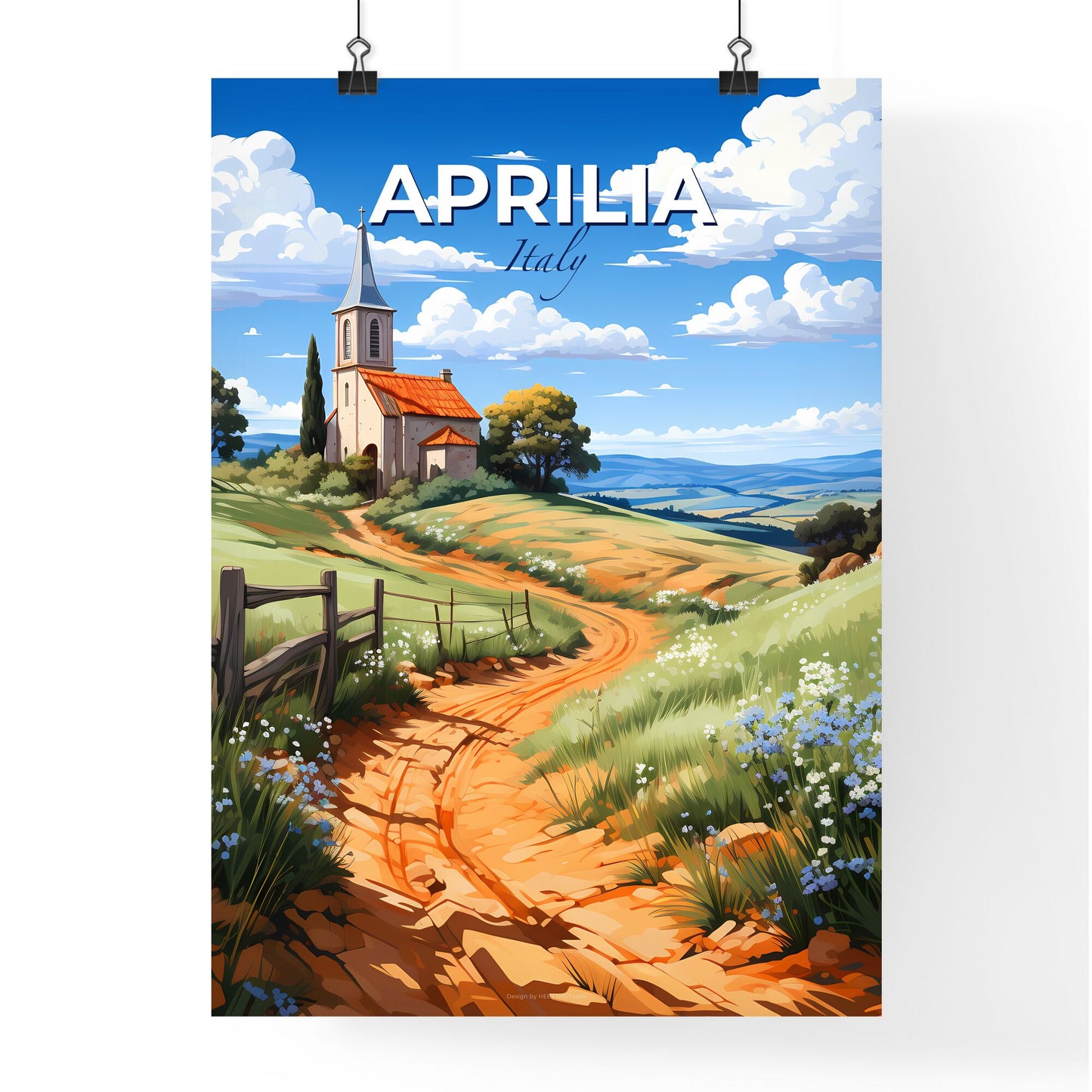 Aprilia, Italy, A Poster of a painting of a church in a field Default Title
