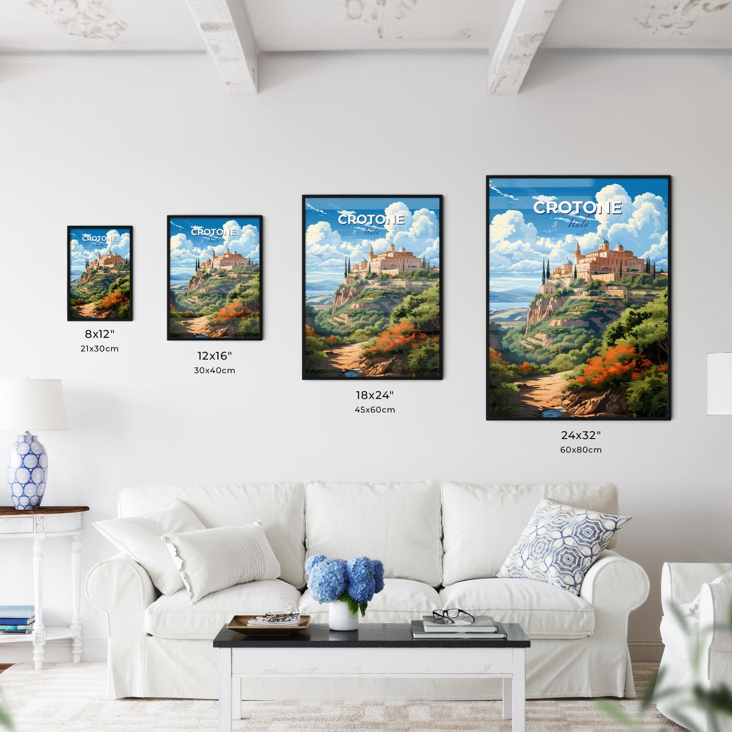 Crotone, Italy, A Poster of a painting of a castle on a hill Default Title