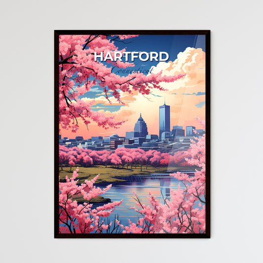 Hartford, Connecticut, A Poster of a cityscape with pink flowers Default Title