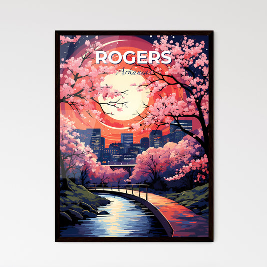 Rogers, Arkansas, A Poster of a painting of a city with pink trees and a river Default Title