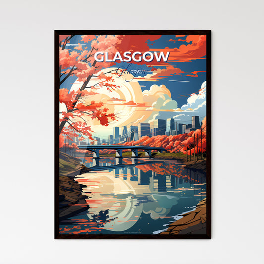 Glasgow, Glasgow, A Poster of a bridge over a river with orange trees and a city in the background Default Title