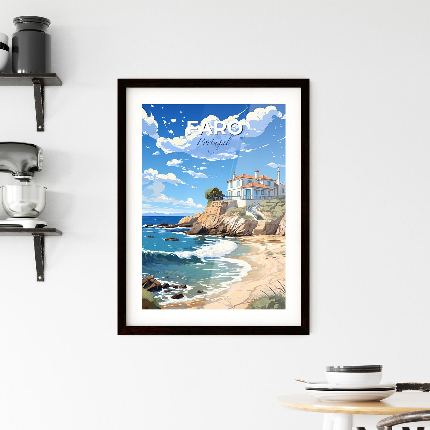 Faro, Portugal, A Poster of a house on a cliff by the ocean Default Title