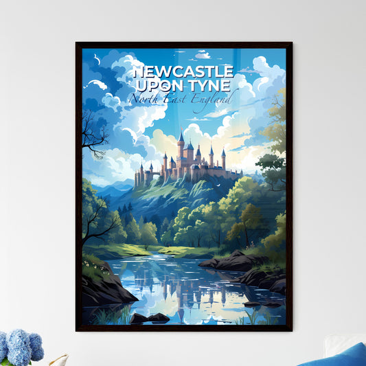 Newcastle Upon Tyne, North East England, A Poster of a castle on a hill surrounded by trees and water Default Title