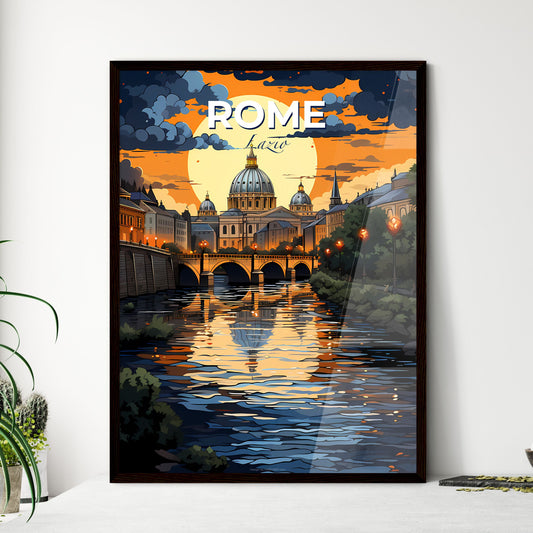 Rome, Lazio, A Poster of a river with a bridge and a large building in the background Default Title