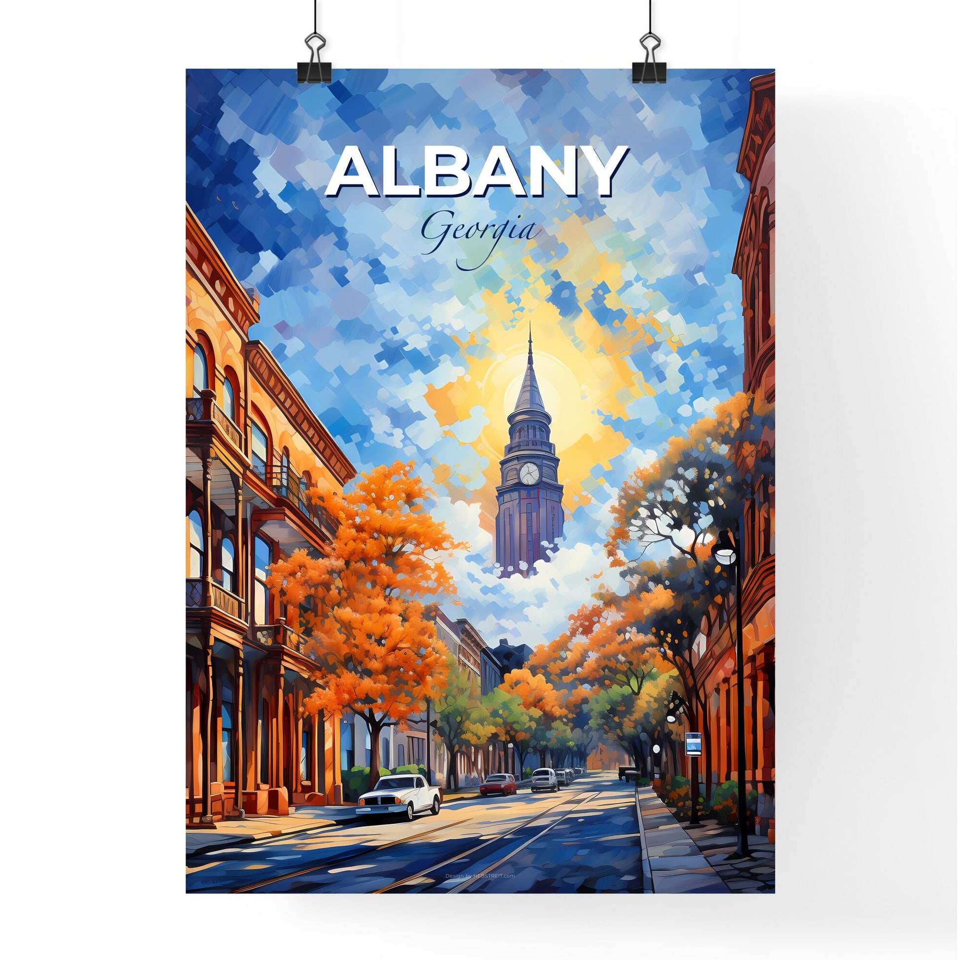 Albany, Georgia, A Poster of a street with trees and a clock tower Default Title