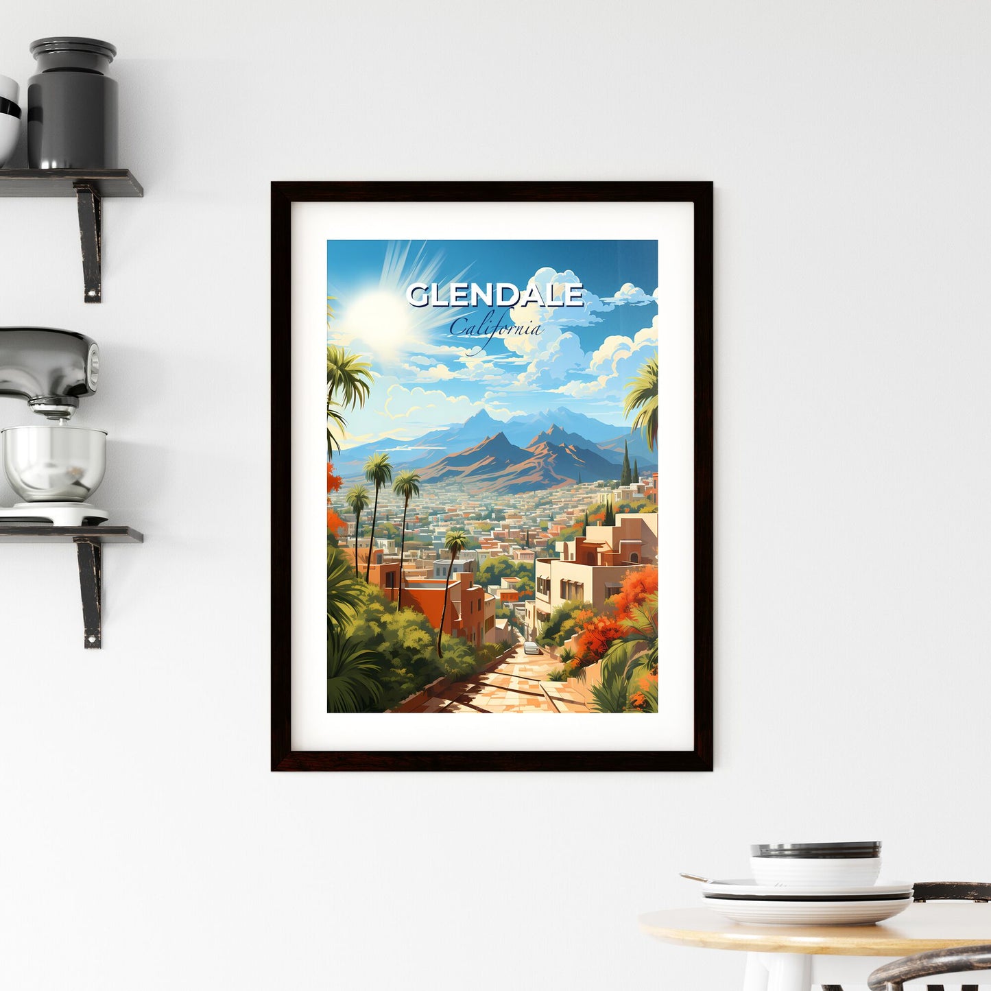 Glendale, California, A Poster of a city with palm trees and mountains in the background Default Title