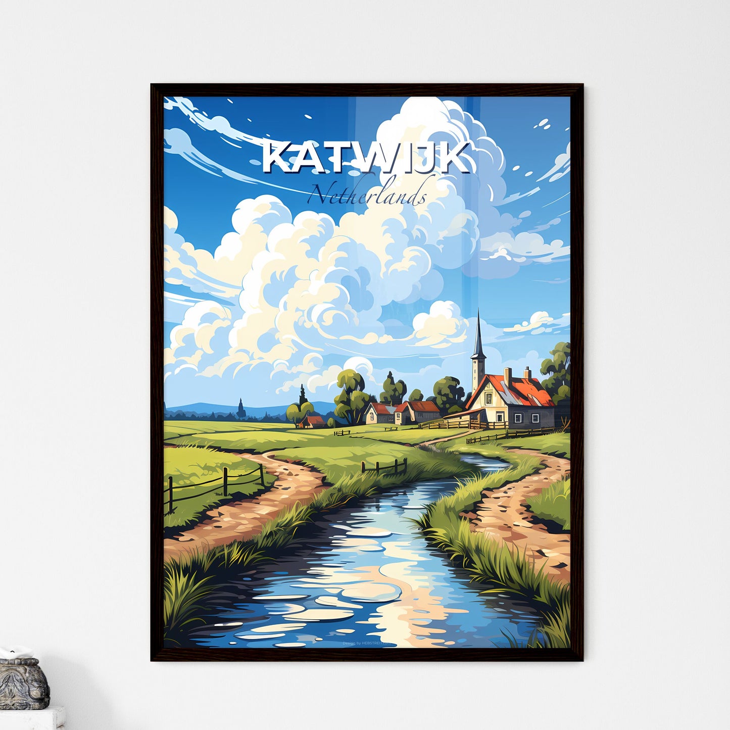 Katwijk, Netherlands, A Poster of a stream running through a field Default Title