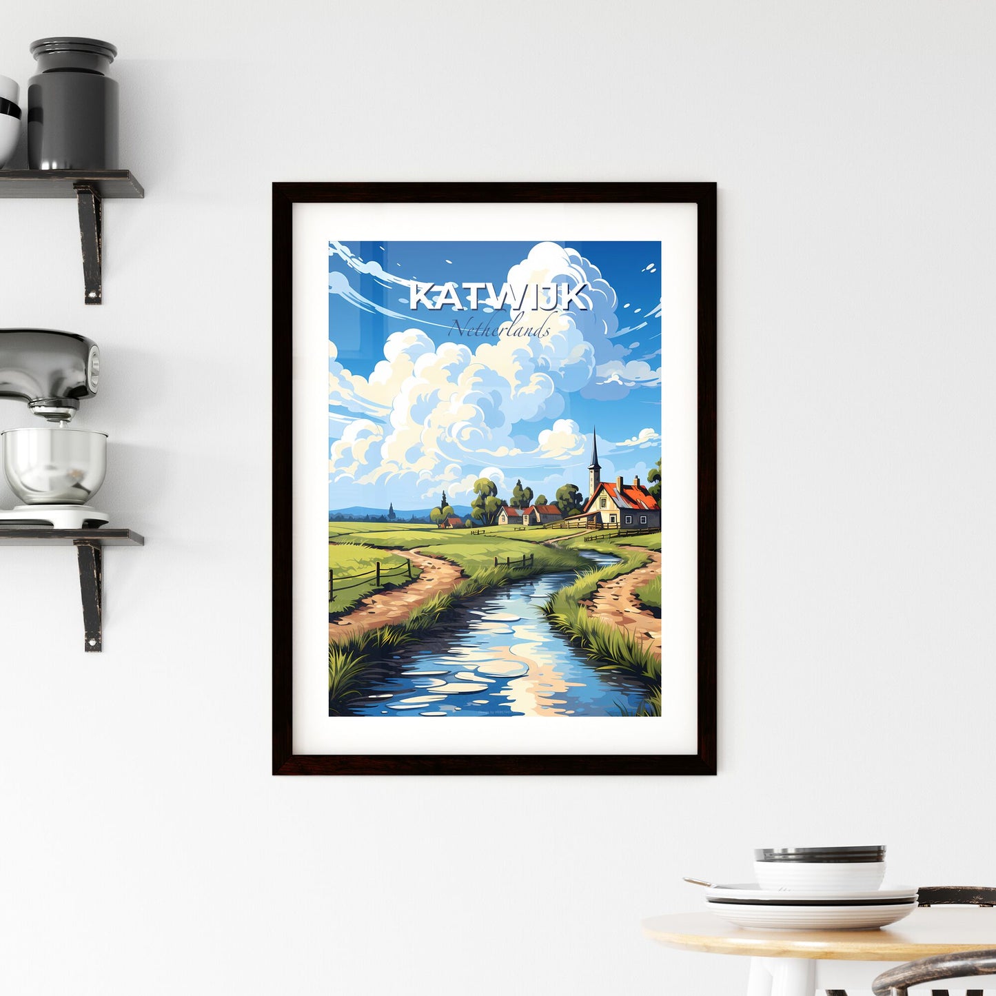 Katwijk, Netherlands, A Poster of a stream running through a field Default Title