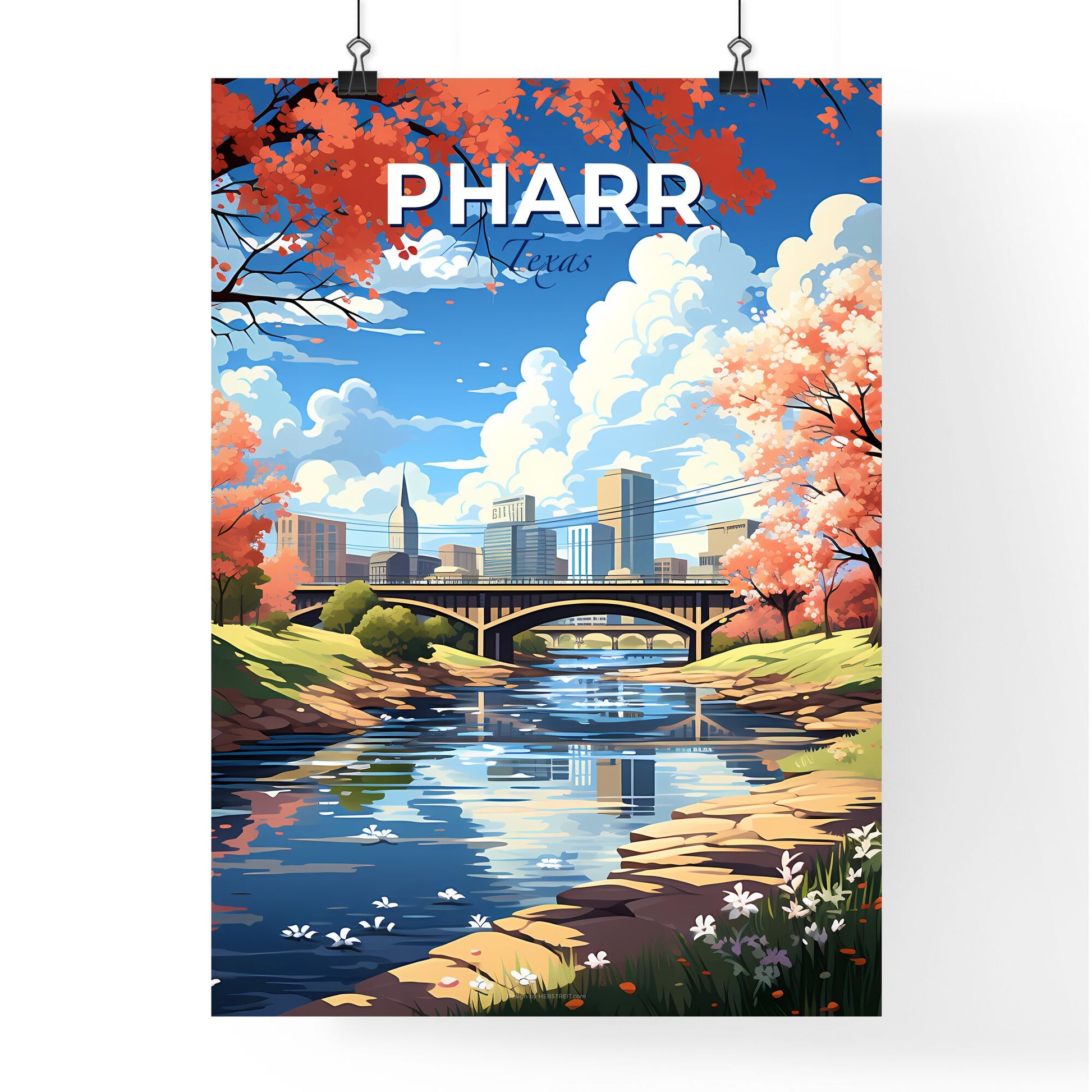 Pharr, Texas, A Poster of a river with a bridge and trees and a city in the background Default Title
