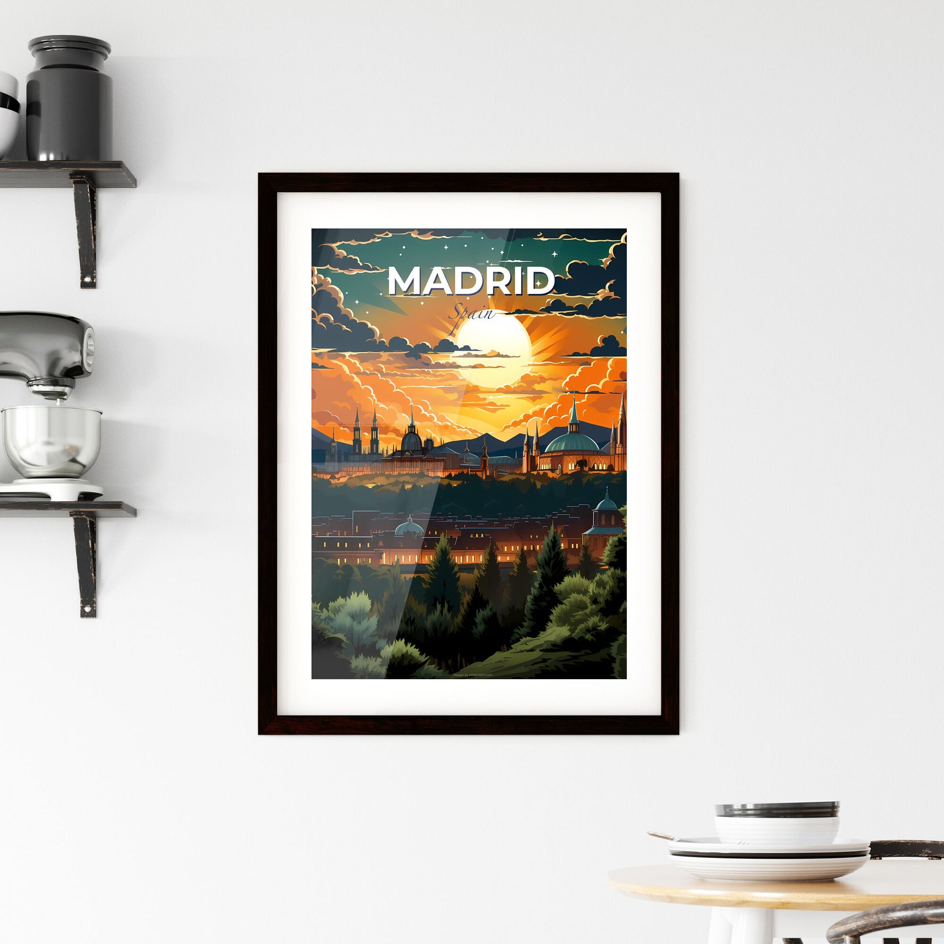 Madrid, Spain, A Poster of a sunset over a city Default Title