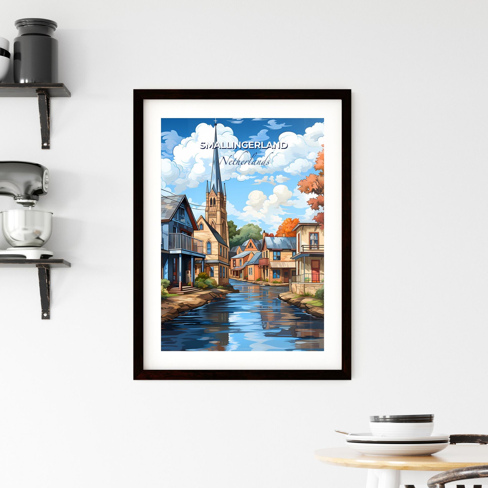 Smallingerland, Netherlands, A Poster of a water way with houses and trees Default Title