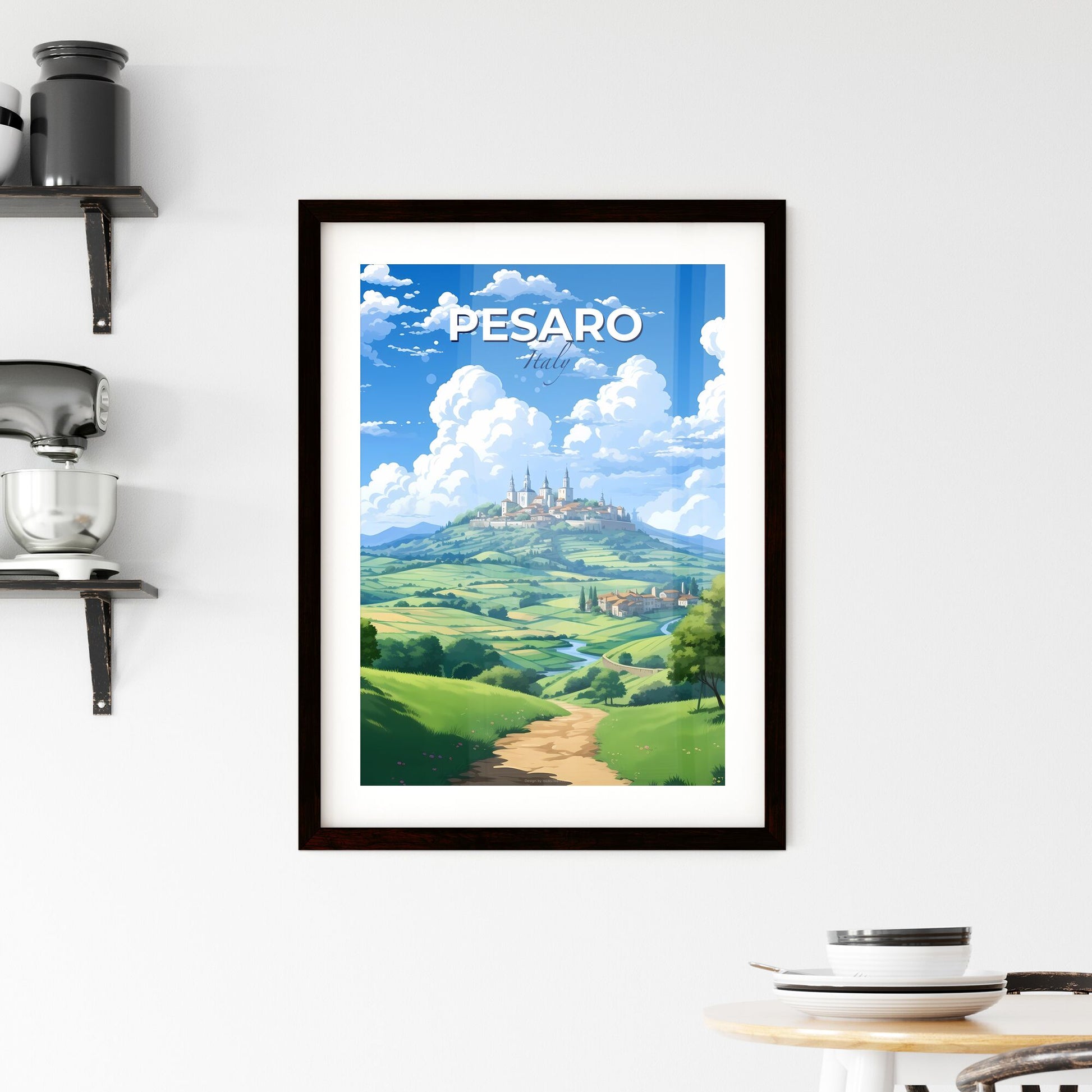 Pesaro, Italy, A Poster of a landscape of a town on a hill Default Title